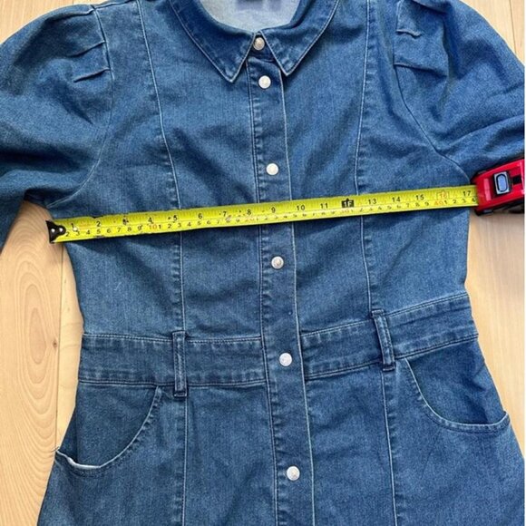 Vero Moda Denim Shirt Dress – Puff Shoulder, Belted, Stretch, M - Picture 4 of 8
